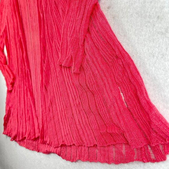 NWOT EILEEN FISHER Womens M Coral Pink Open Front Linen Silk Gauzy Beach Sweater - Picture 4 of 10